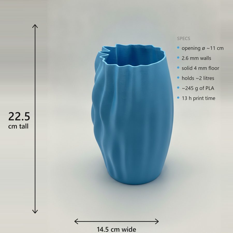 Dimension diagram of the vase